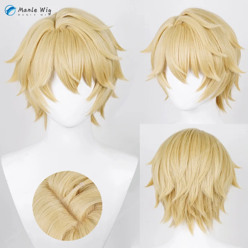 Gepard Landau Wig 30cm Short Straight Yellow Wigs Gepard Cosplay Anime Cosplay Wig Heat Resistant Synthetic Hair + Free Wig Cap