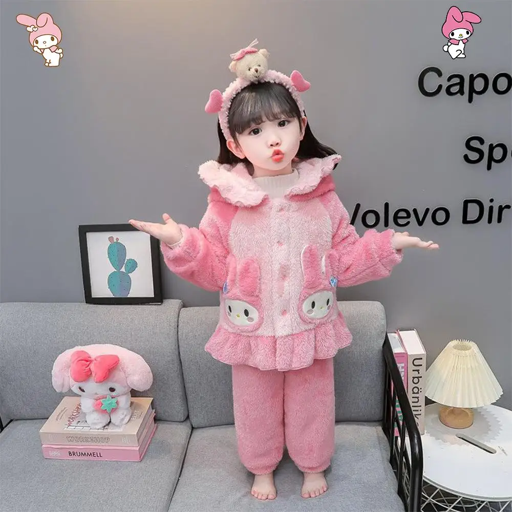 

Осенне-зимние пижамы My Melody с героями мультфильмов для девочек, теплая фланелевая пижама с капюшоном в стиле Sanrio Kawaii, милая модная домашняя одежда в стиле аниме