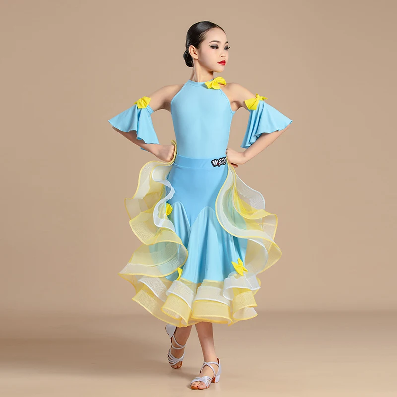 تنورة الرقص القياسية الوطنية للابنة، بدلة ضوابط فستان ممارسة المنافسة الاحترافية للفالس للأطفال