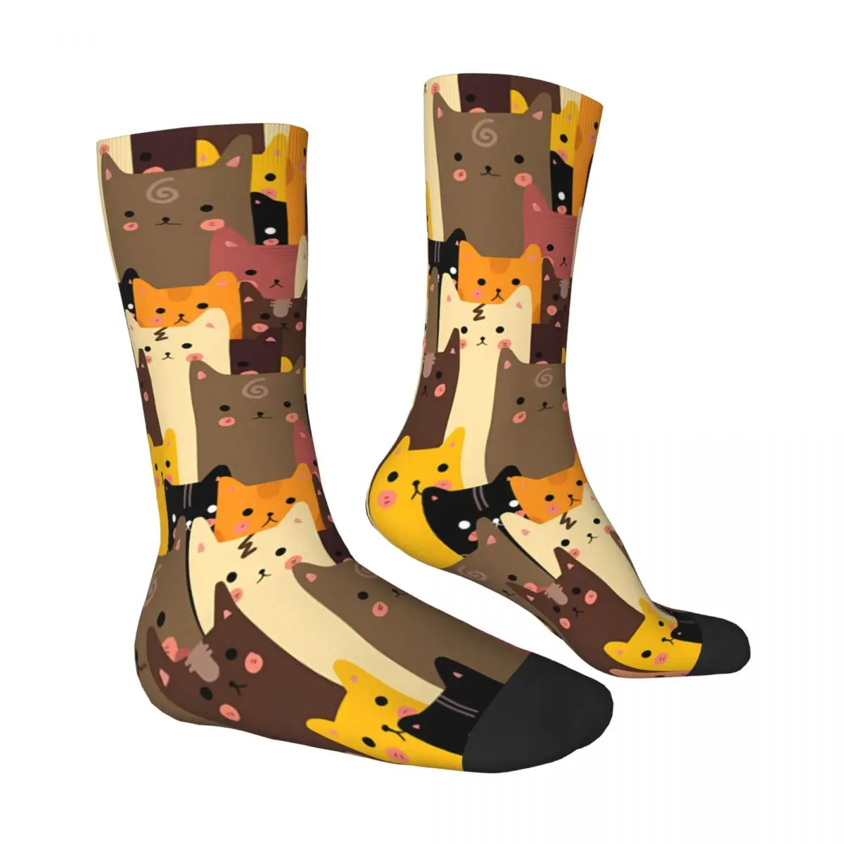 Brown Cat Emoticon Funny Cat Socks Male Mens Women Summer Stockings Polyester