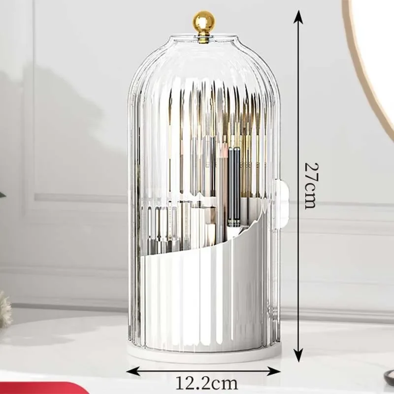 Clear Acrylic Makeup Brush Holder 360° Rotating with Lid Eyebrow Pencil Holder Makeup Organizer Box Brush Storage Organizer