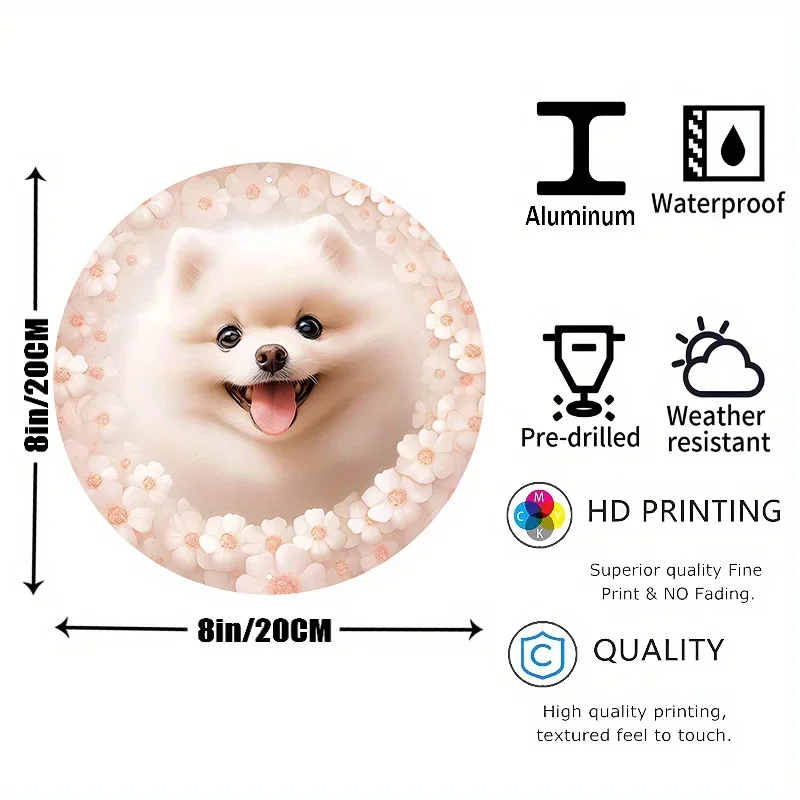 A White Pomeranian Puppy Is Sitting In A White Circle, Perfect For room Decoration ,wall decor home decoration accessories