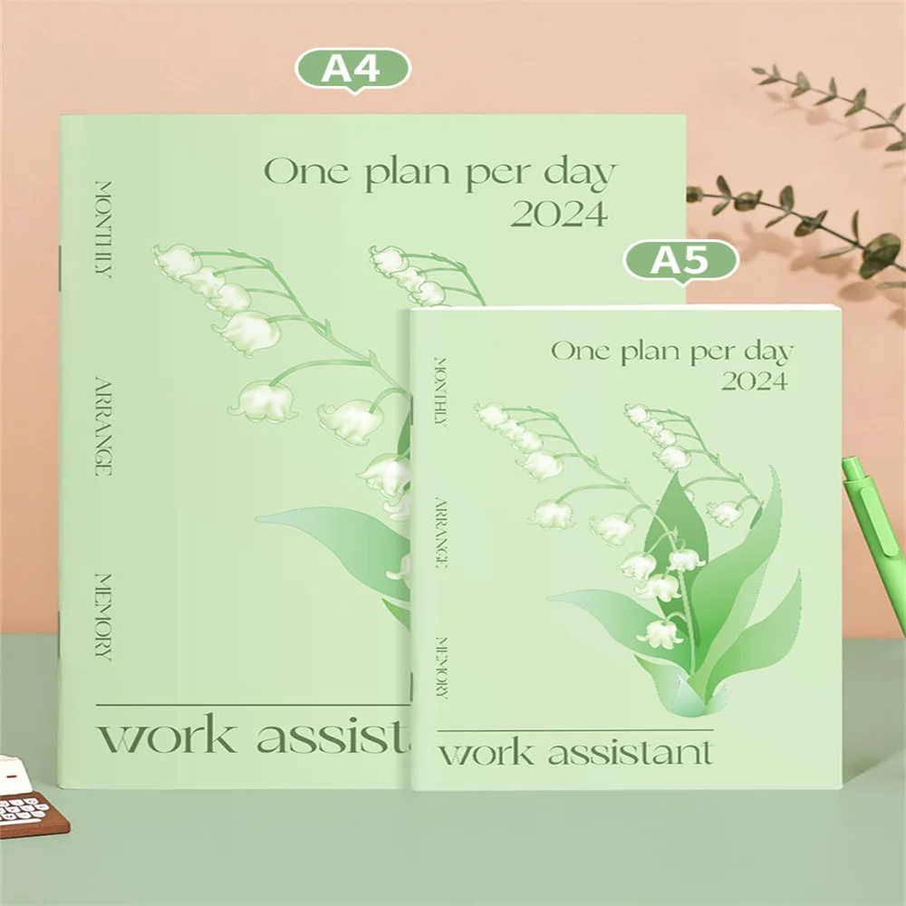 A4 A5 2024 Calendar Planner Notebook 365 Days Notepad Weekly Goal Habit Tracker Kawaii Agenda Planner Diary Schedules Organizer