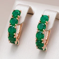 Kienl Hot Full Green Natural Zircon English Earring for Women 585 Rose Gold Color Vintage Bride Wedding Jewelry Best Gift 2024