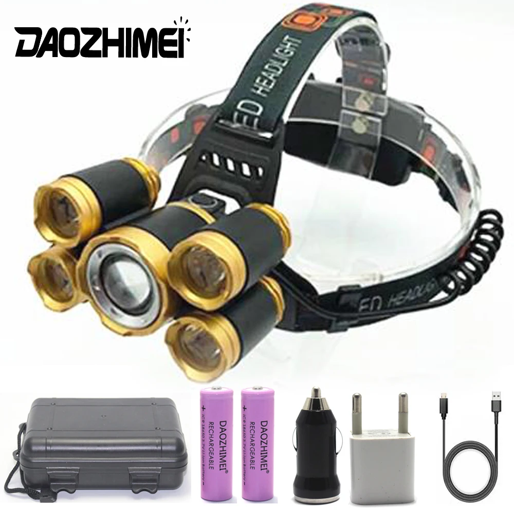 

Super bright T6+4*Q5 LED Headlight Camping Torch Flash Light focusing Head headlight 4 modes Powerful USB Rechargeable Head Lamp