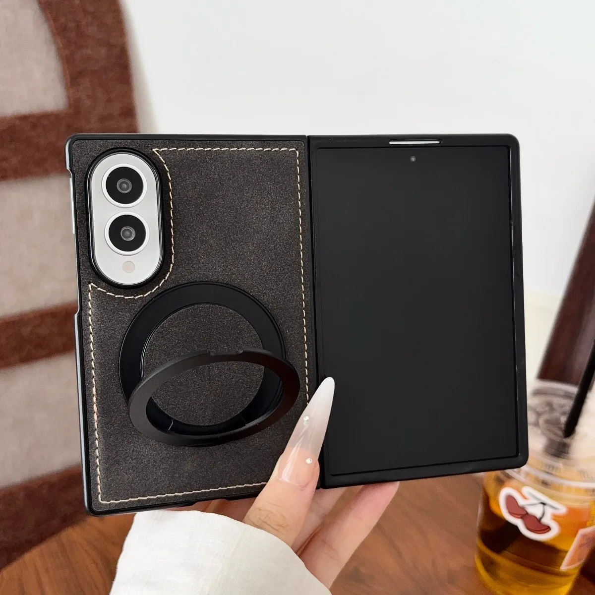 Luxury Sheepskin Leather Phone Case for Samsung Galaxy Z Fold 8 Ultra 360° Rotating Stand for Magsafe Magnetic Charging Cover