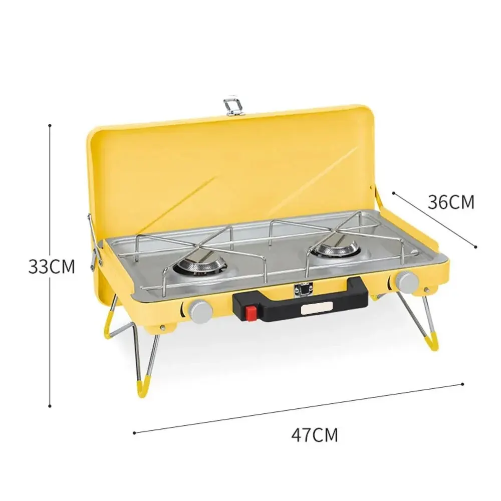 Camping Gas Stove Portable 2 Burner Stovetop Foldable BBQ Grills Gas Stove Patio with Regulator for Outdoor Cooking Cookware