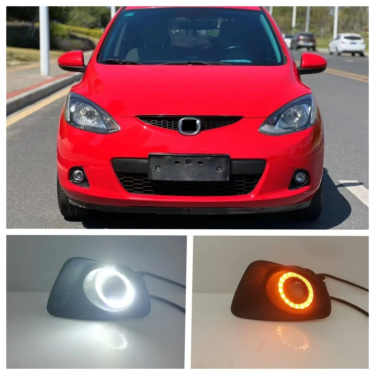 LED DRL Daul Color Angel Eye Fog Light Assembly Kit For Mazda 2 ...