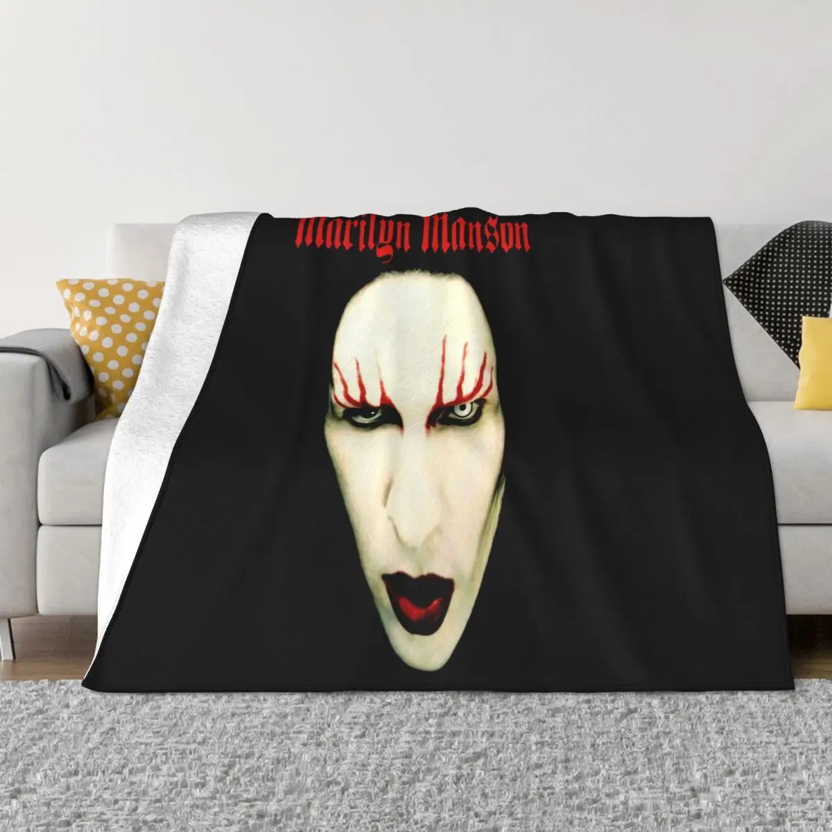 Marilyn Manson Red Lips Mens Unisex Official Licensed Band Merch Funny Plus Size Throw Blanket