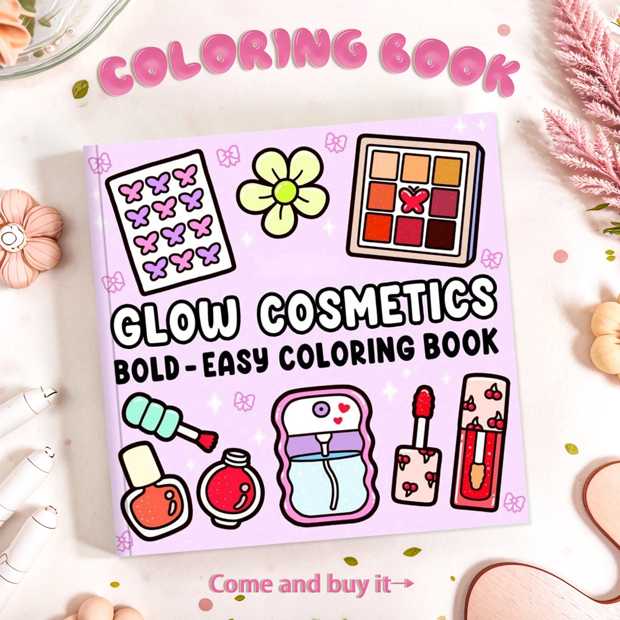 

Книжка-раскраска для декомпрессии для взрослых «Glow Cosmetics», модная и модная косметика, утолщенная художественная бумага, без кровотечения чернил, подходит для мастеров красоты, одна декомпрессия, семейная книжка-раскраска своими руками, подарок на де