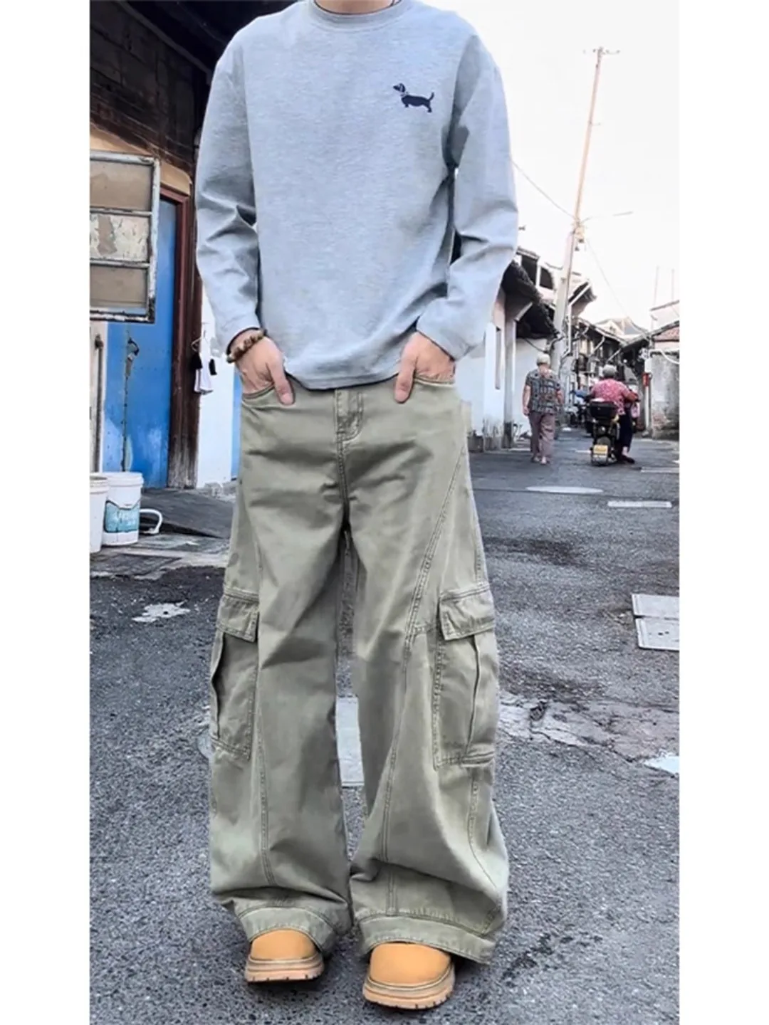 

Khaki American Sle Workwear Pants Men Women Autumn Structure Trimmed Flared Wide Leg Jeans Knife Casual Trousers