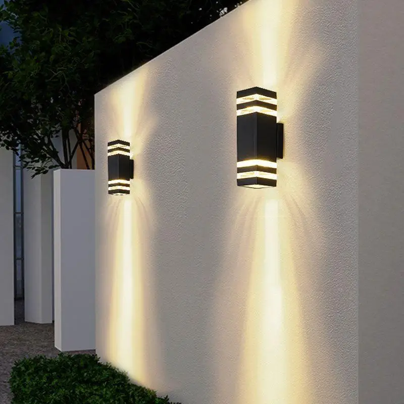 Luces E27 para exteriores, luz de pared impermeable, de aluminio, para jardín, doble cabezal, iluminación de pasillo