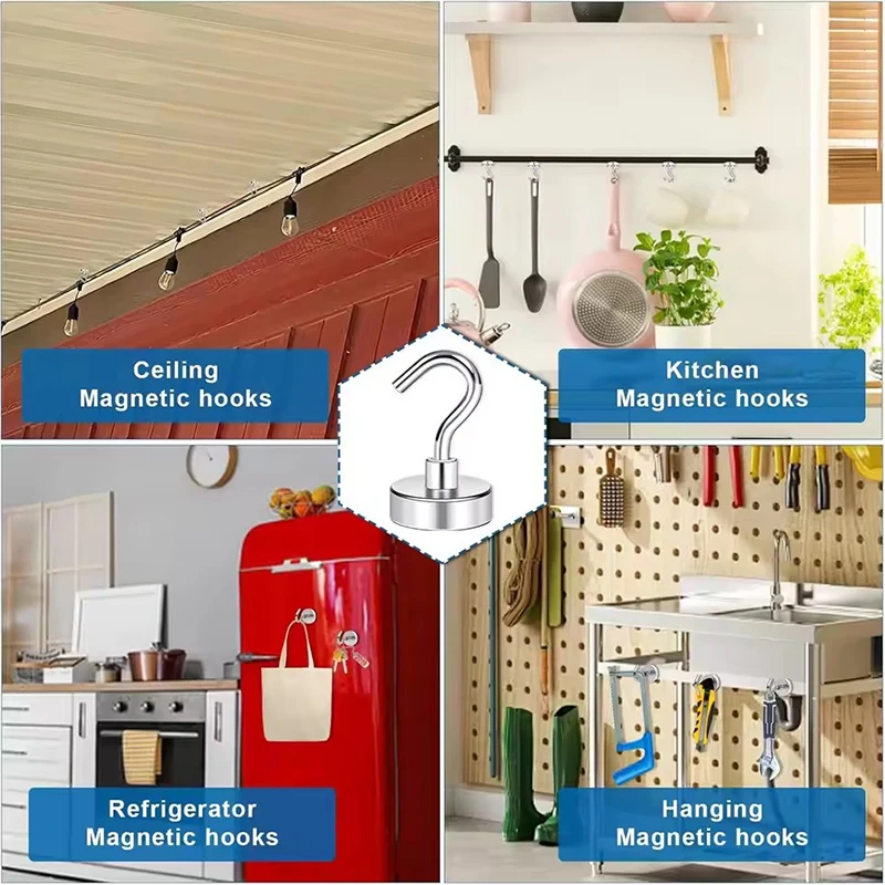 8 ألوان خطافات مغناطيسية قوية الثقيلة مغناطيس الثلاجة خطافات معدنية مثالية للمطبخ مكان العمل المرآب تخزين متعدد الأغراض #6