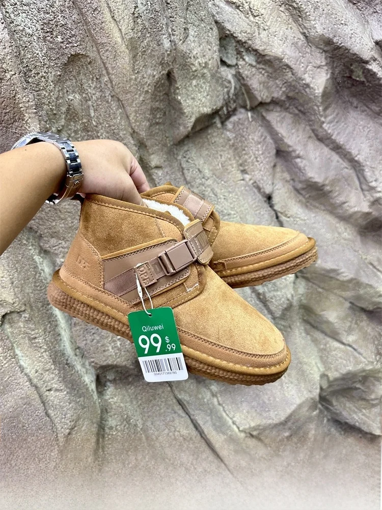 Thickened Men's Winter Short Boots Warm Fleece Lined Mid-Cuff Snow Boots Buckle Closure Autumn Winter Fashion Boots for Men