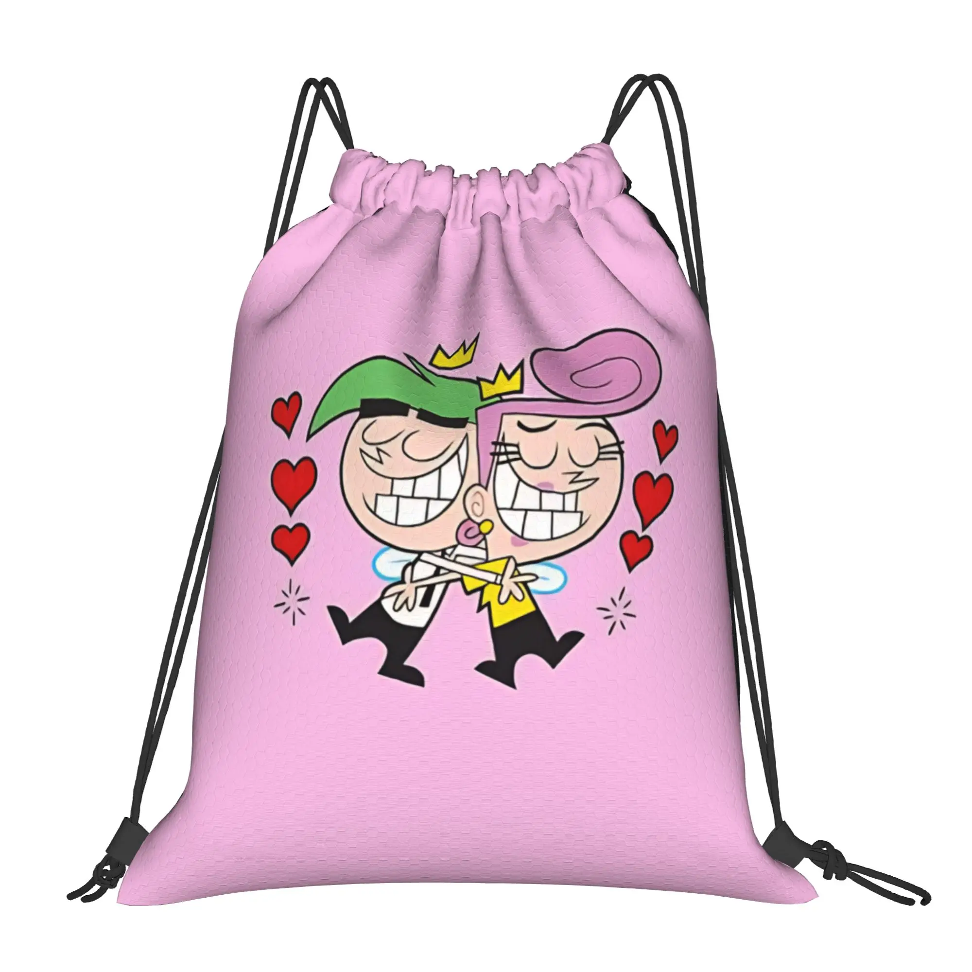 Fairly Odd Treasures vibrant packed cartoon  Portable Sports Riding Gym Drawstring Storage Sporty Backpacks