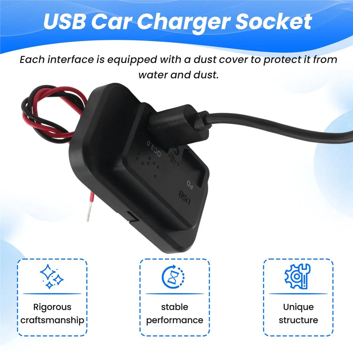 

(ABDH) USB+PD Car Charger Socket 12V/24V USB Charging Splitter Outlet Power-Adapter for Motorcycle Camper-Truck ATV Boat Car RV