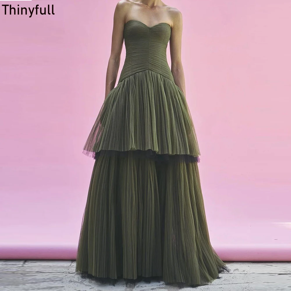 Thinyfull-vestido De tul sin mangas para mujer, traje De fiesta De noche con escote corazón, con cremallera, a capas, Formal, para eventos, 2023