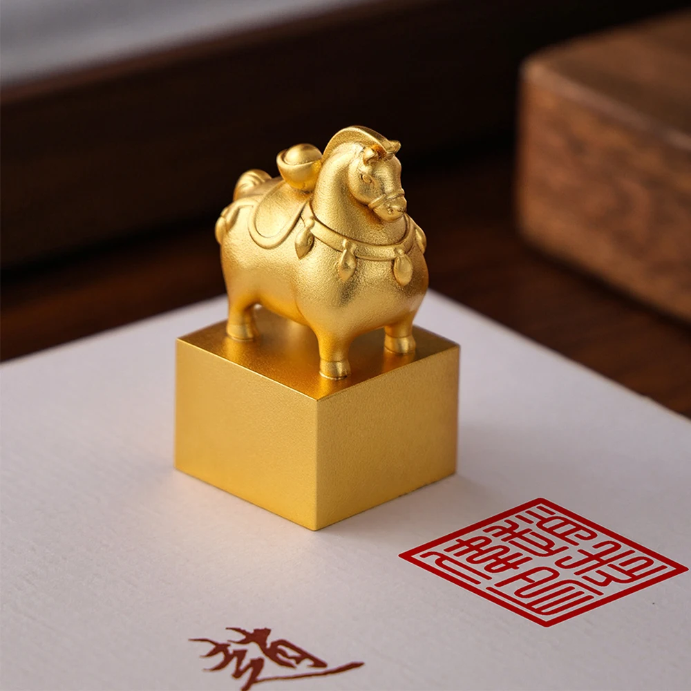 Custom Golden Name Stamps Brass Metal Seal Stamp 2026 Horse Carved Calligraphy Painting Seal Chapter Seal Gift
