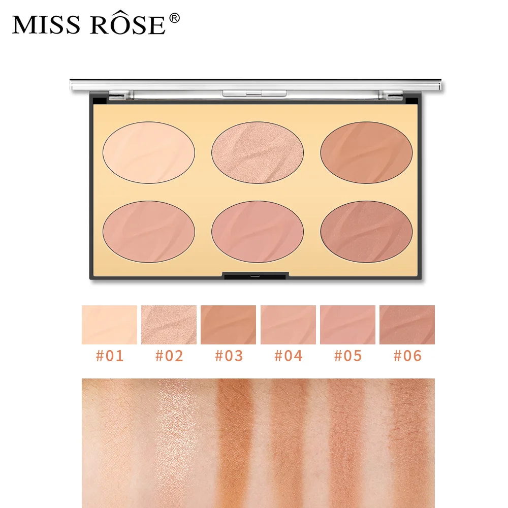 MISS ROSE 6 Colors Baked Highlight Fixing Powder Palette Makeup Matte Oil Control Waterproof Full Coverage Pressed Powder Plaet