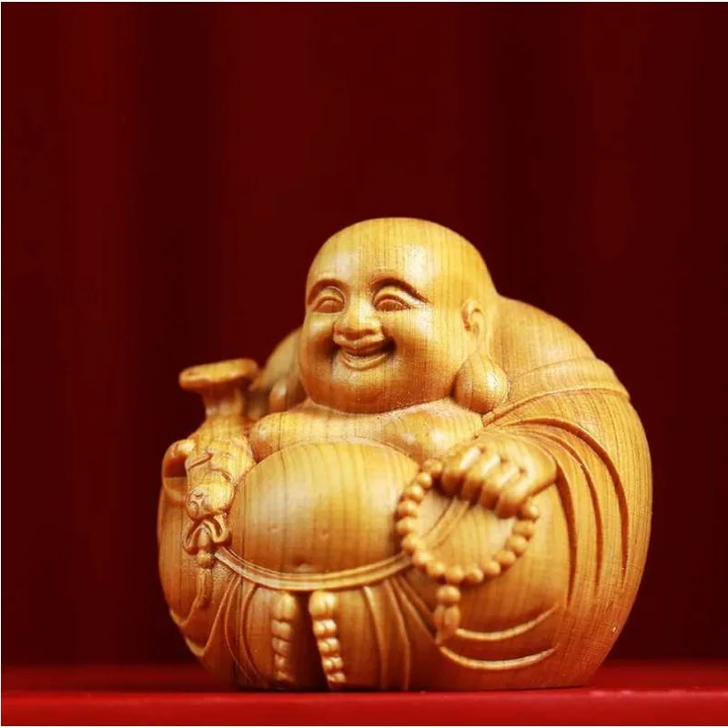 Sandalwood Maitreya Buddha Hand Play Ornament Wooden Laughing Buddha Craft Figurine Car Interior Decor Traditional Collectible view 4