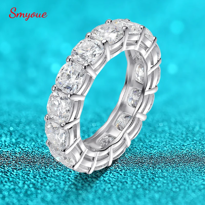 

Smyoue Cushion Cut Each 5mm Gems Moissanite Rings for Women Full Diamond Wedding Bride Jewelry 925 Sterling Silver Plated 18K