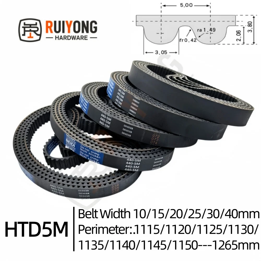 HTD 5M Rubber Timing  Perimeter 1115/1120/1125/1130/1135/1140/1145/1150/1155/1160/1165mm-1265mm belt Width 10/15/20/25/30/40mm