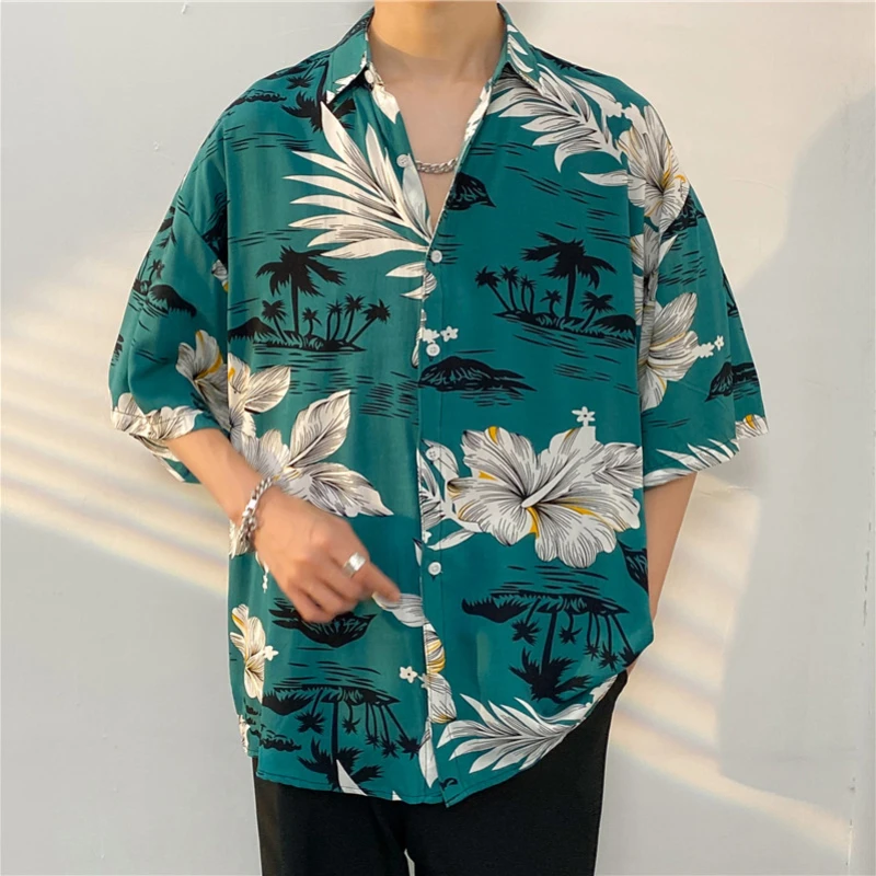 

M-3XL Oversized Shirts Men Harajuku Hot Sales Fashion Retro Print Chic All-match Thin Summer Half Sleeve Holiday Cozy Tops BF