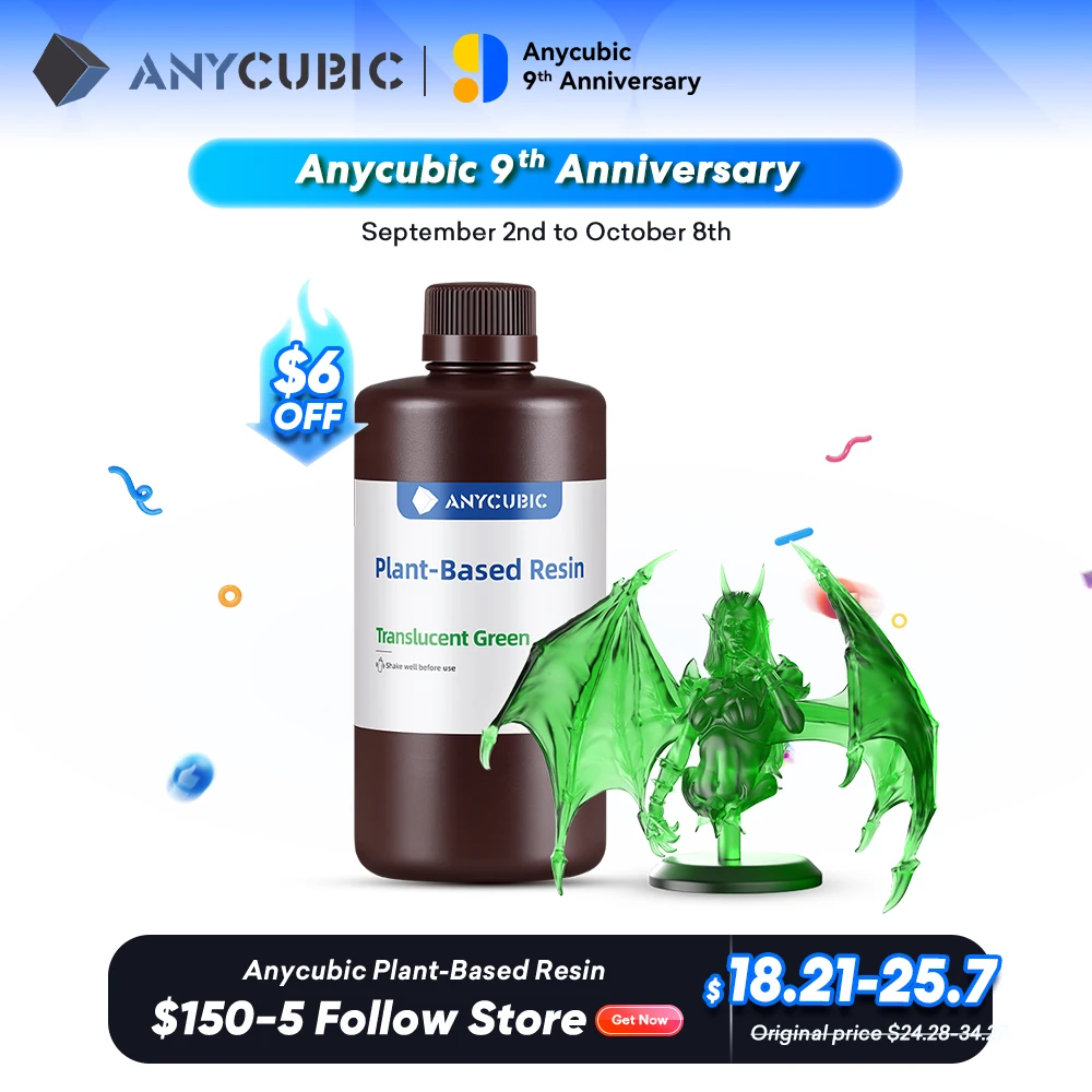 

ANYCUBIC ECO UV Resin 1KG/4KG Plant-based Resin For Photon Mono Safety Low Odor Truly Eco-friendly 3D Printer Printing Materials