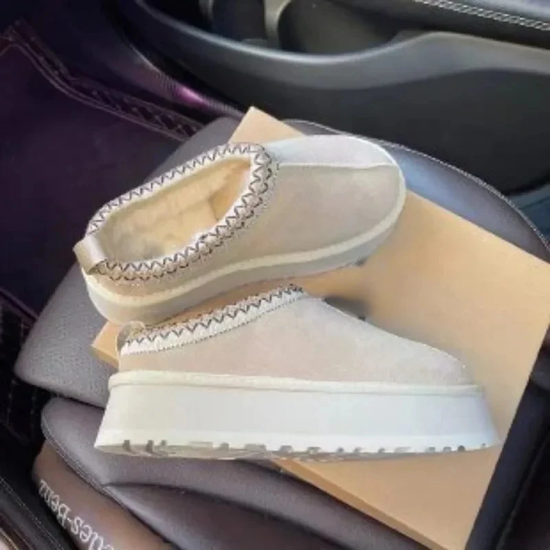 2025 nuevas Botas de nieve planas de felpa cortas de invierno para Mujer, zapatos cálidos de gamuza de suela gruesa, Botas Chelsea para Mujer, Botas de talla grande para Mujer