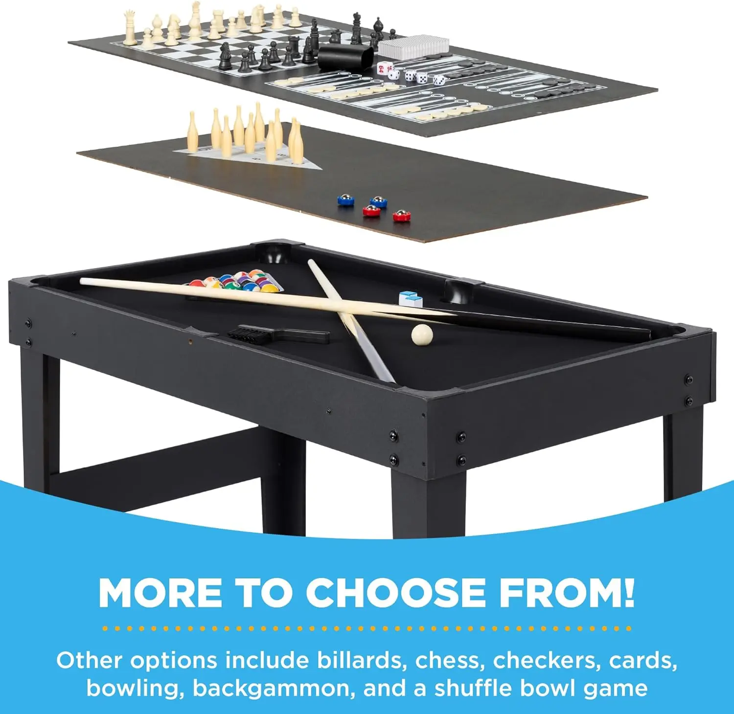 2x4ft 10-in-1 Combo Game Table Set for Home, Game Room, Friends & Family w/Hockey, Foosball,Checkers, Bowling, and Backgammon