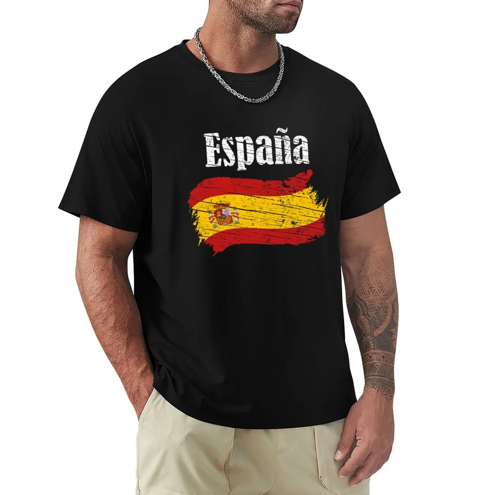 

Espana Spanish Flag Vintage Graphic - Spain Lovers Tourists Souvenir Cool National Gift T-Shirt Long Lasting Casual T-Shirt