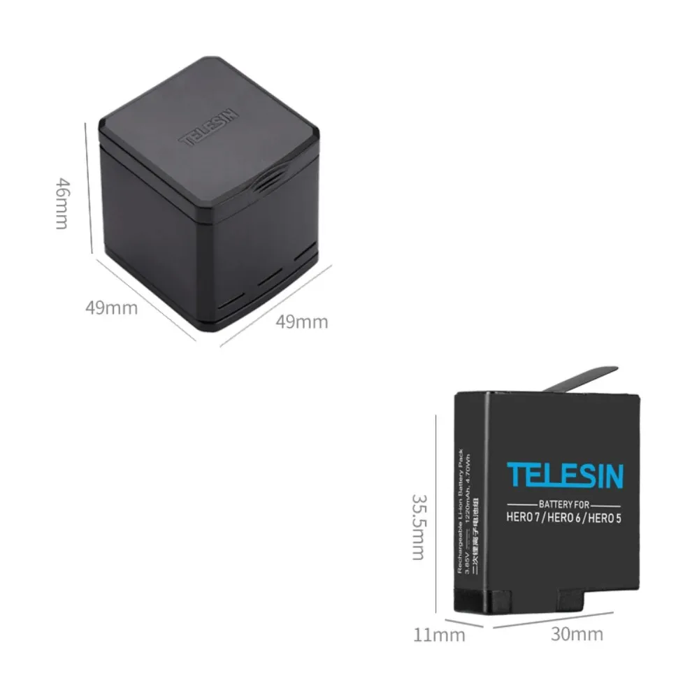 Telesin 3-Way Battery Charger and 3 Batteries Kit, Charging Storage Box With Battery for Gopro Hero 7 Black Hero 5 6