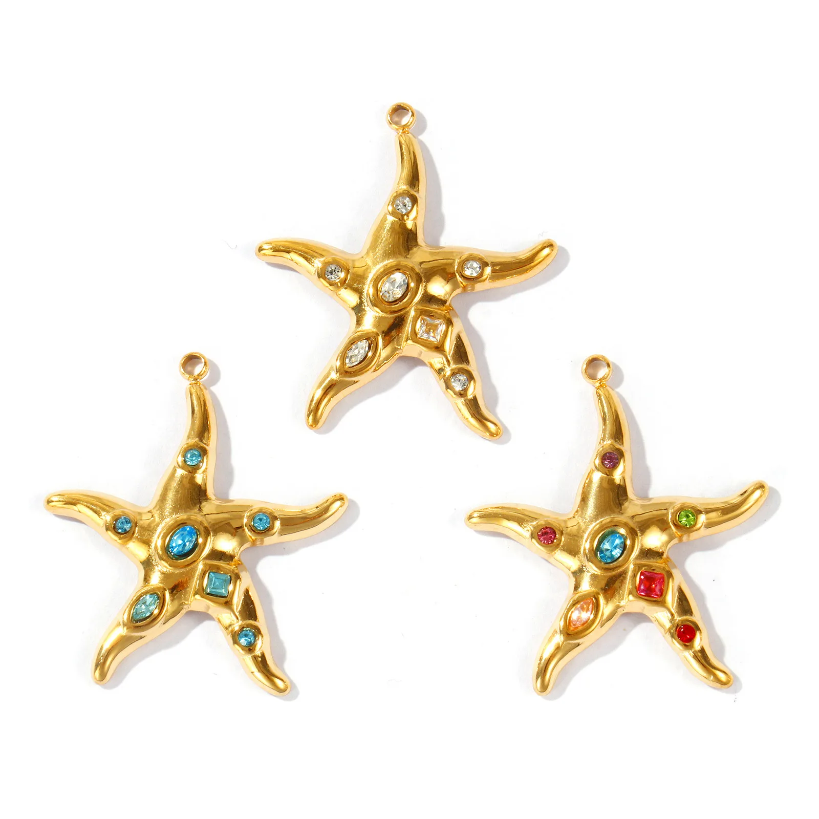 2 Stück wasserdichter Ozean-Schmuck aus 304 Edelstahl und Strass, 18 Karat vergoldete Seestern-Anhänger für die DIY-Herstellung, 3,2 cm x 2,8 cm – Detail 8