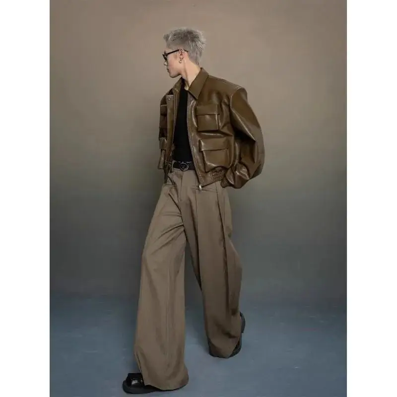 

Jacket Man Brown Coat Mens Flight Downtown Winter Chinese Style Mature Snow Black Asymmetric Embroidered Original High-End Waxed