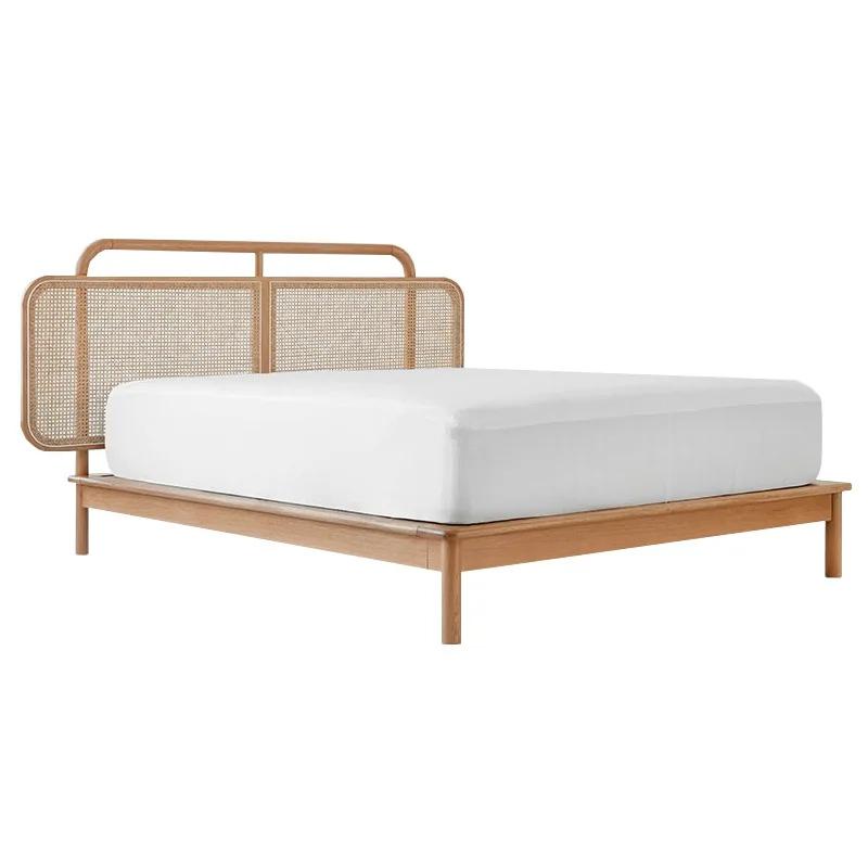 

1.5M double rattan art bed rattan woven bed solid wood Nordic Japanese ash wood bed modern simple