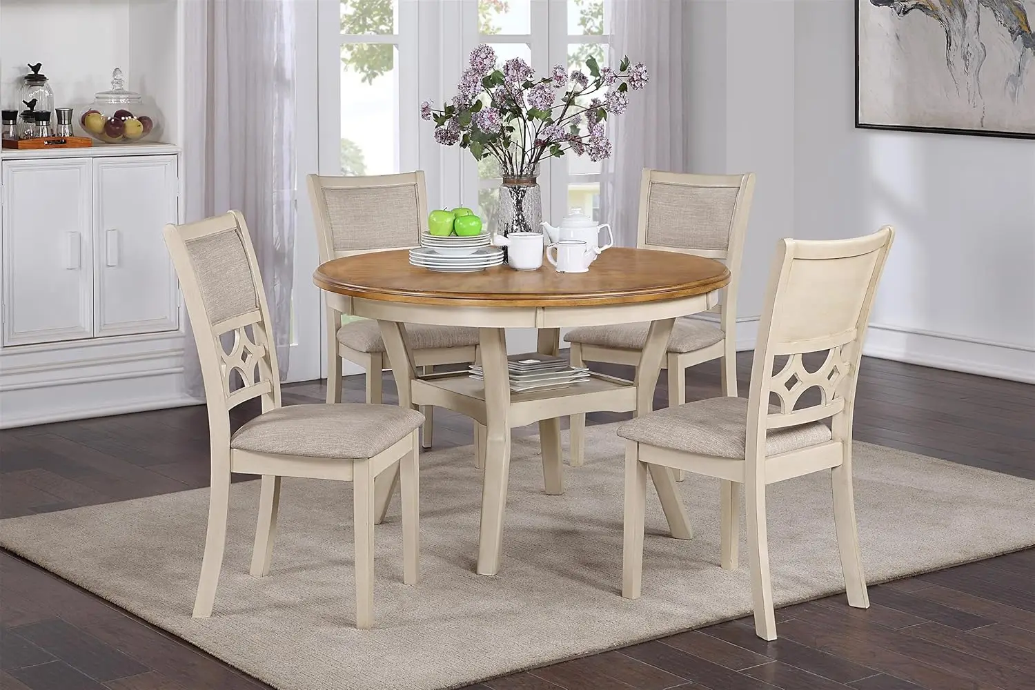 New Classic Furniture 5-Piece Dining Set with 1 Table and 4 Chairs, Beige and Brown