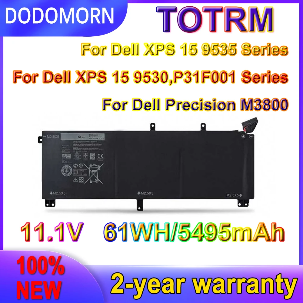 DODOMORN New TOTRM Battery For Dell XPS 15 9530 Precision M3800 TOTRM H76MV 7D1WJ 61WH Free 2 Years Warranty