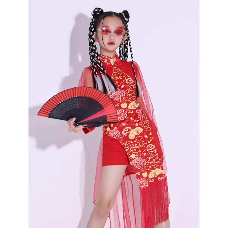 

Children's jazz dance performance clothes China-Chic improved cheongsam girls catwalk model children's dance clothes