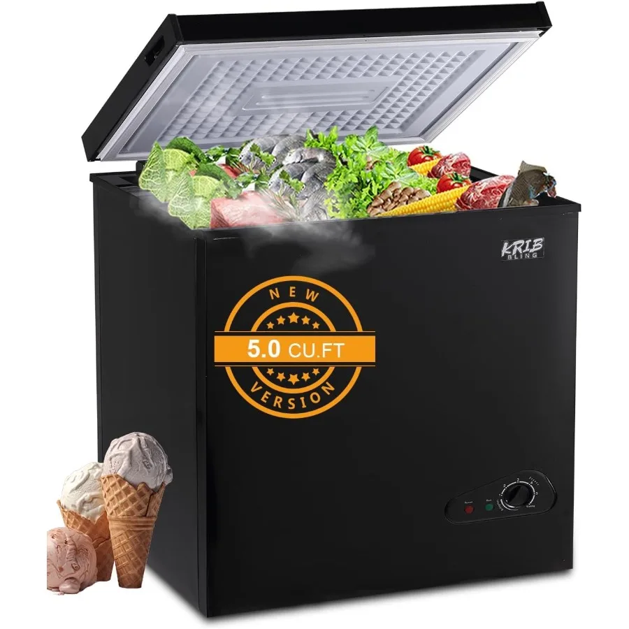 

Мини-нагрудная морозильная камера 5,0 куб. футов, черная компактная глубокая морозильная камера с регулируемым термостатом, верхняя дверь, малошумная съемная корзина