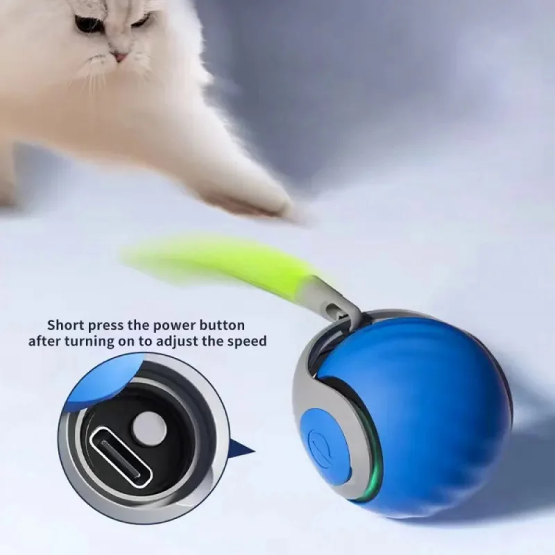 ألعاب القطط التفاعلية مع الذيل التلقائي الكهربائية لعب الكرة المتداول للقطط الكلب ألعاب الحيوانات الأليفة الذكية التلقائي دعابة USB قابلة للشحن