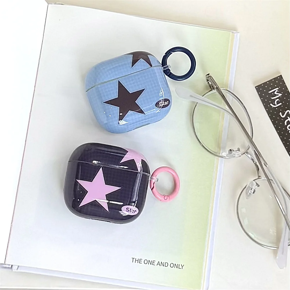 

Korea INS plaid star earphone protective case suitable for Airpods Pro 2 Airpods 4 3 2 cover ring headphone charging case cover