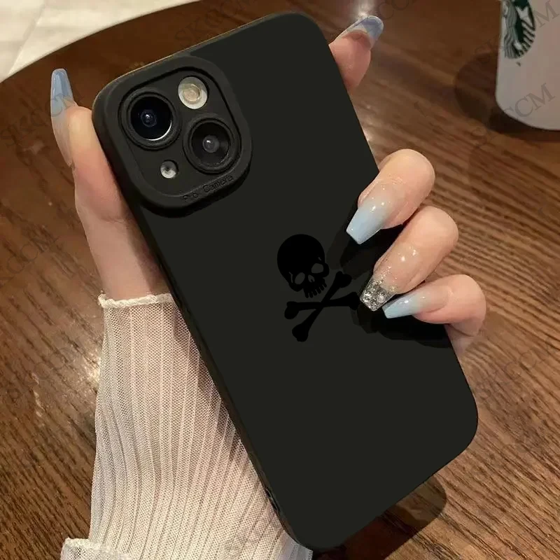 Black Skull Phone Case For iPhone 15 Cases iPhone 14 13 12 11 Pro Max Mini XS Max XR X 7 8 Plus Matte Soft Silicone Cover