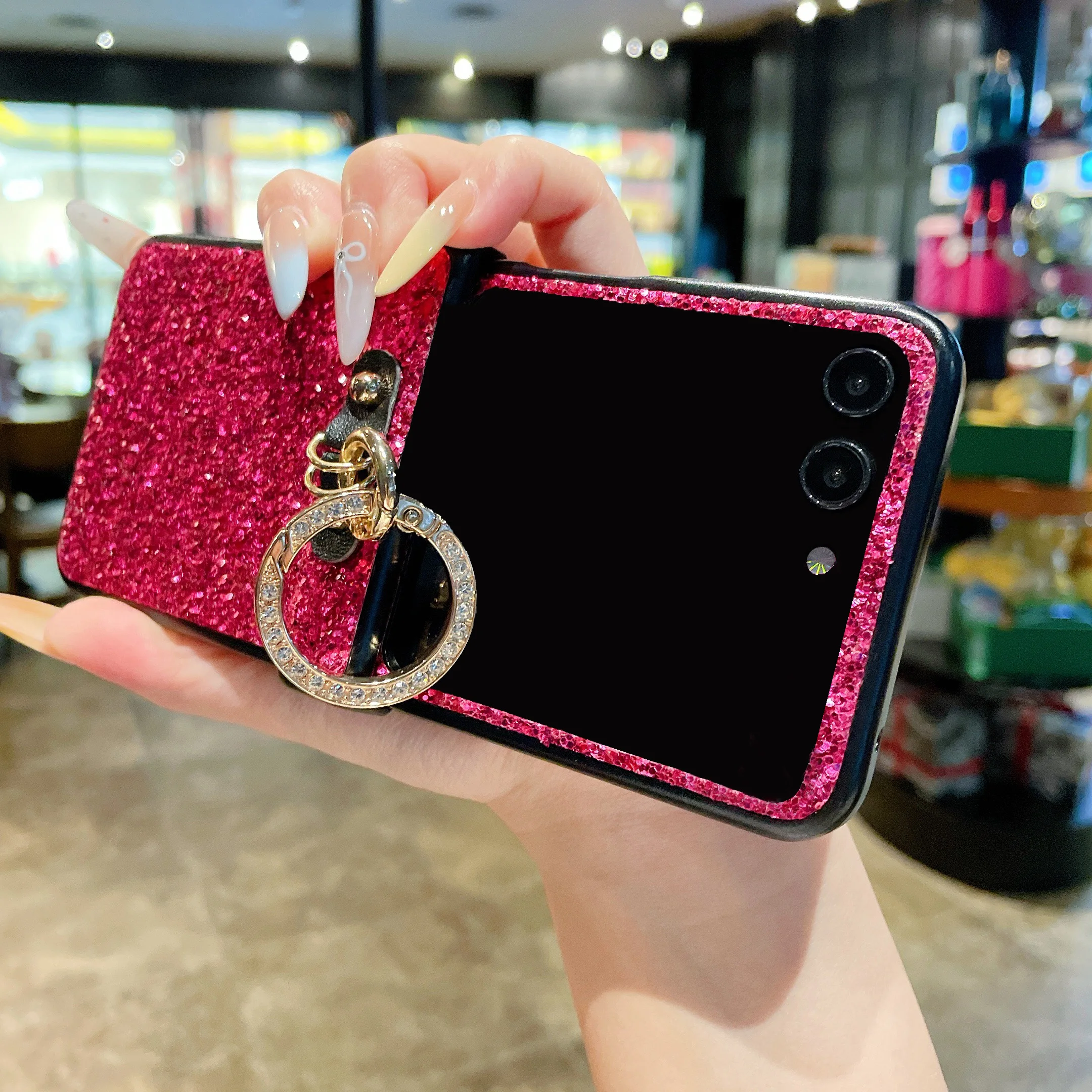 Suporte de anel com glitter artificial, capa de strass brilhantes para motorola razr 50 60 ultra 2025 + 2024, capa revestida de diamante brilhante