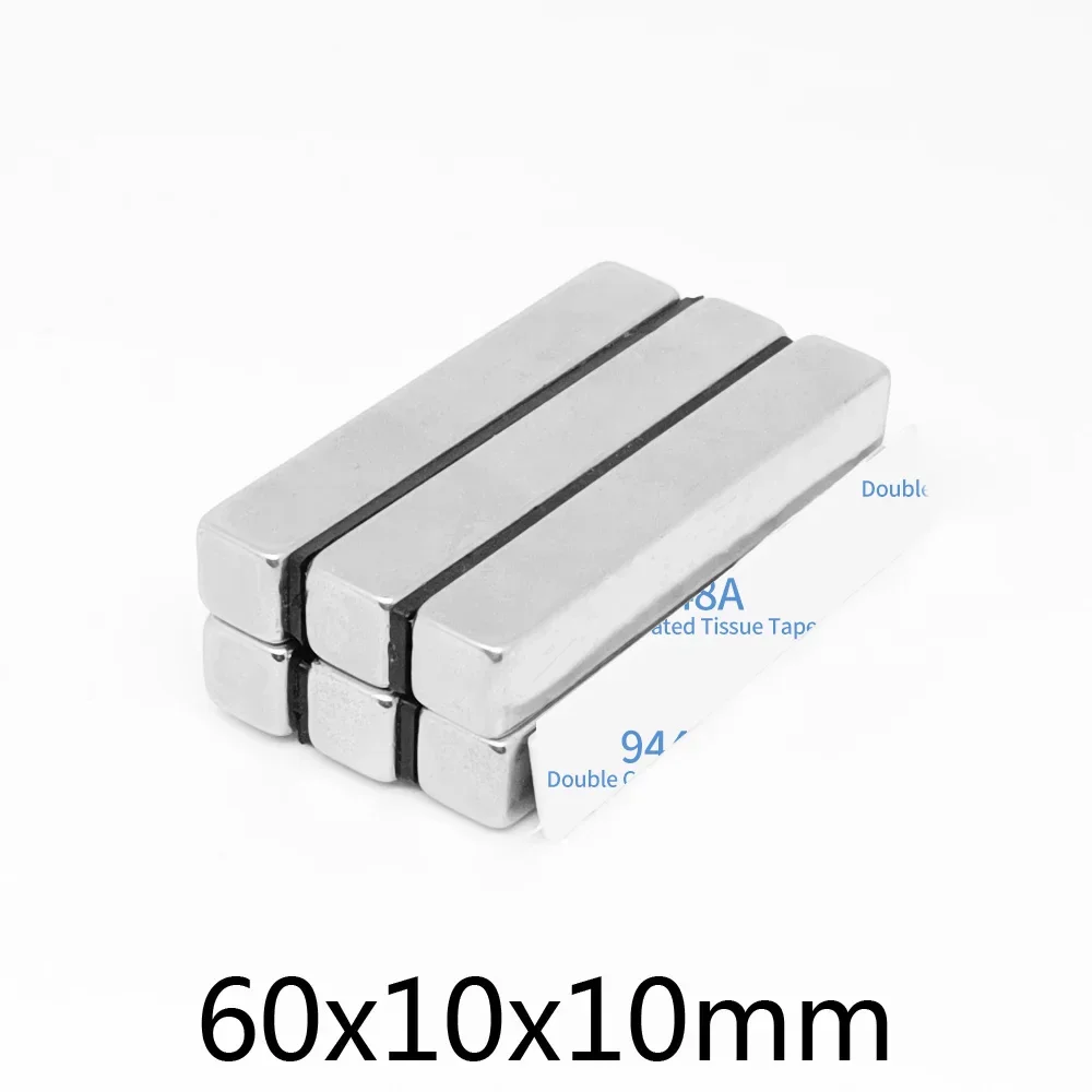 60x10x10mm Thick Sheet Powerful Strong Magnetic Magnets With 3M Tape 60*10*10 Block Permanent NdFeB Magnet 60x10x10