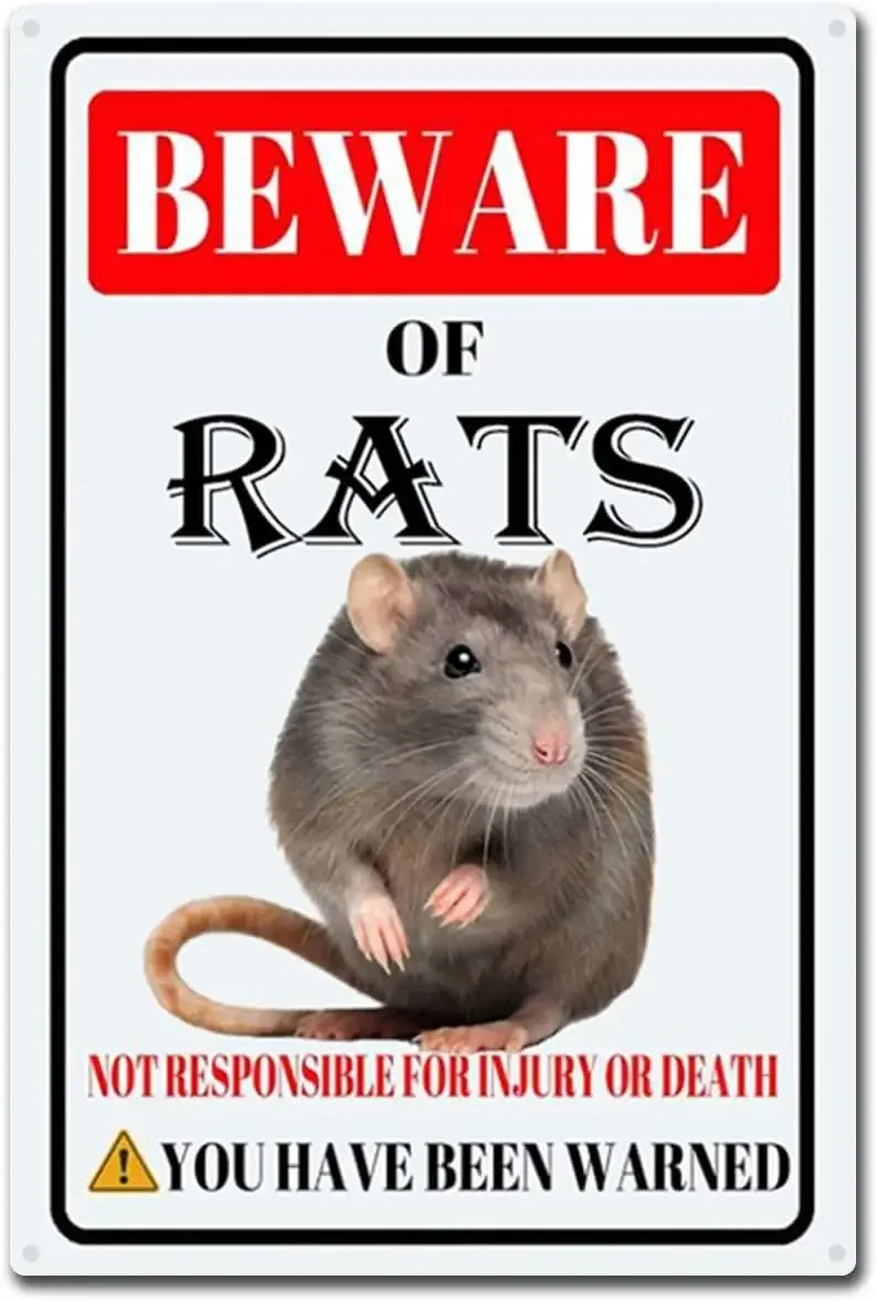 Rats Tin Sign Beware of Rats Metal Sign Funny Home Wall Decor Outdoor Warning Decorations Signs-8x12inch-Tin Sign