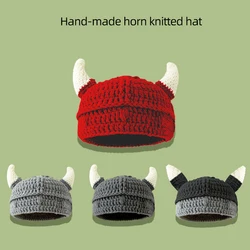 Fun Winter hat Ladies Male role Play anime Wool hat Creative Cute horn knitted hat pure handmade winter hat girls Boys hat