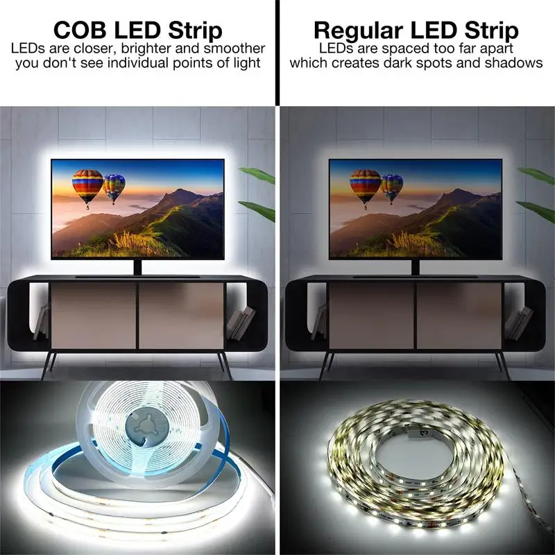 8mm Super Thin COB LED Strip Lights for Home Decor 320LEDs/m High Density Flexible Tape Light DC24V Warm White 3000K Dimmable