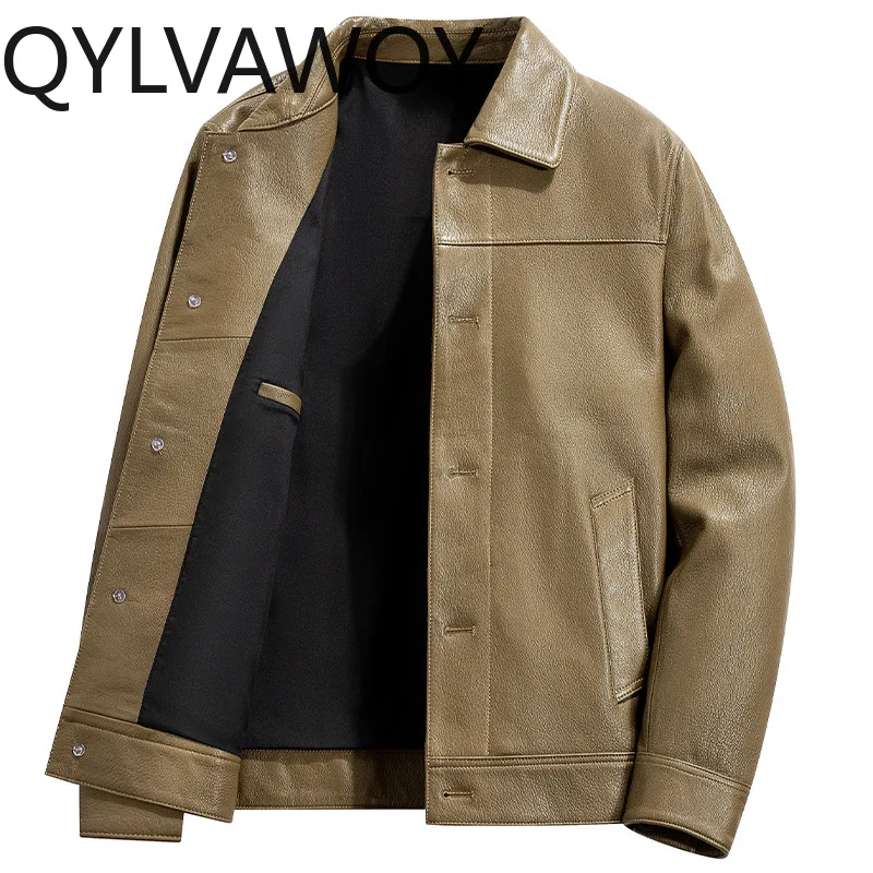 

QYLVAWOY Genuine Leather Jacket Men High Quality Real Goatskin Coat Lapel Motorcycle Jackets Slim Fit Casual Biker Coats 2026