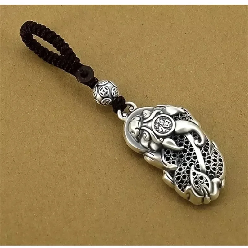 High Grade Key Chain Men Jewelry Gift For Boyfriend Retro Hollow Divine Beast Pendant Woven Rope Keychain Male Accessories