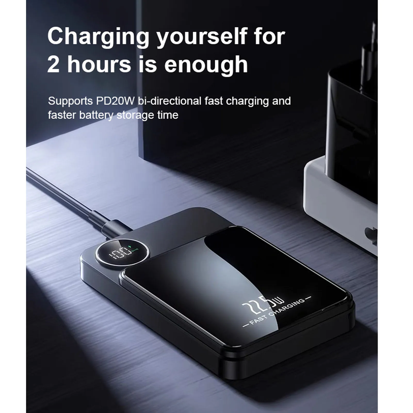 Display di alimentazione accurato portatile wireless Batteria incorporata da 5000 mAh Power Bank magnetico Power Bank wireless magnetico da 15 W